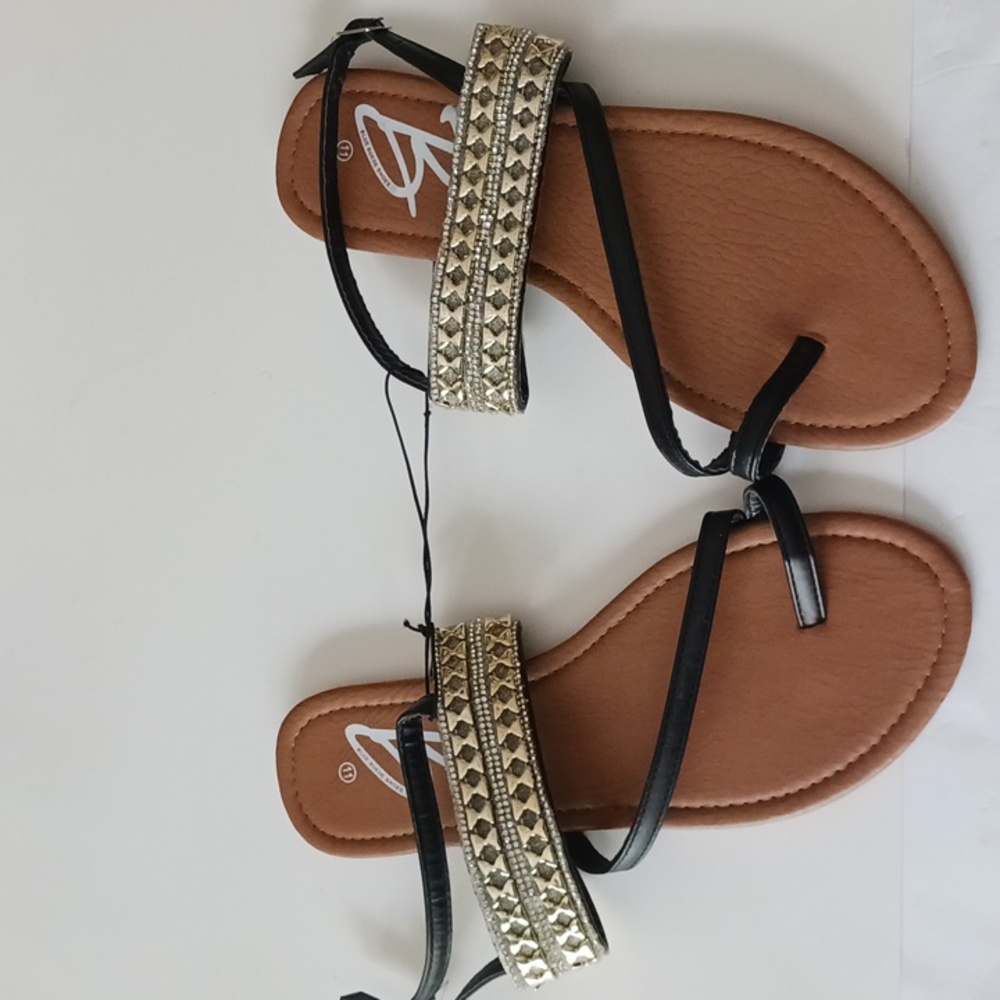 BLUE Suede Shoes Black Glam Sandals Size 11 - Picture 7 of 10